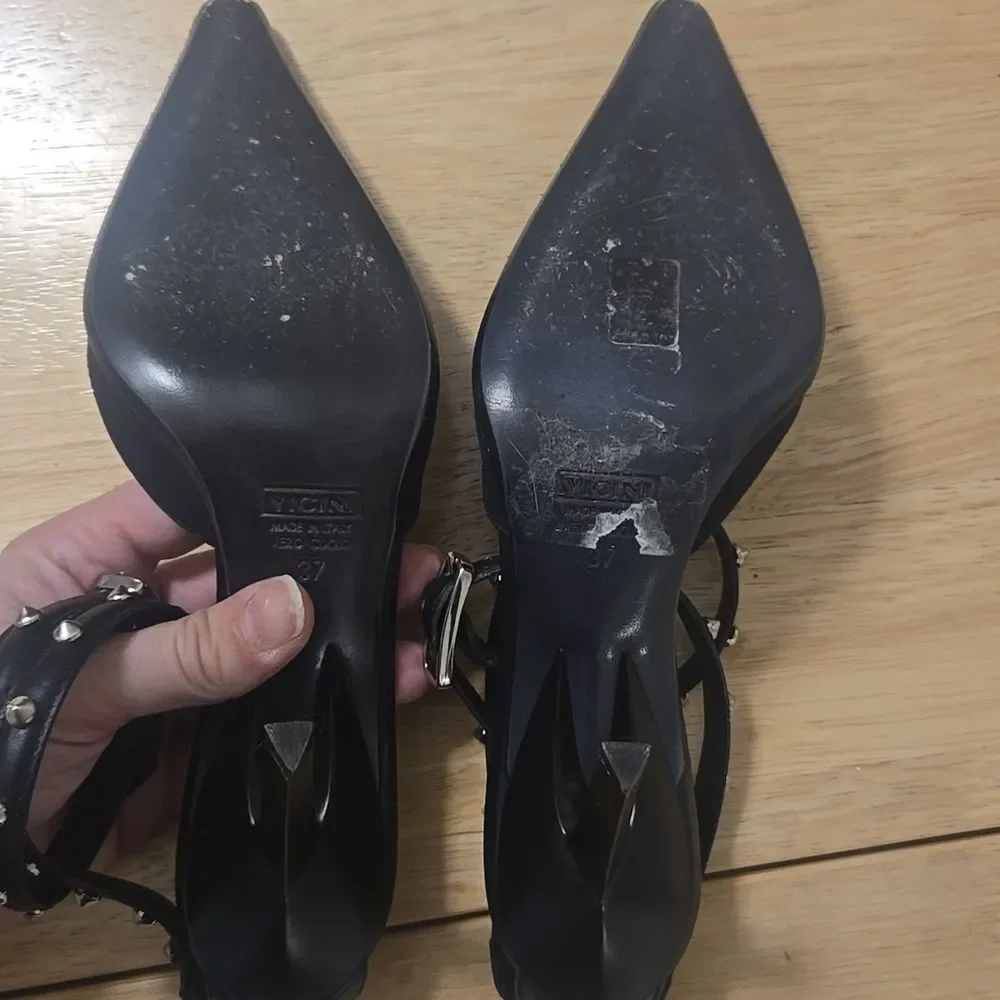 Vicini Criss Cross Studded Ankle Strap Heels - Picture 9 of 9